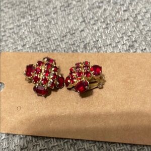 Elegant Red and Gold Clip-On Earrings